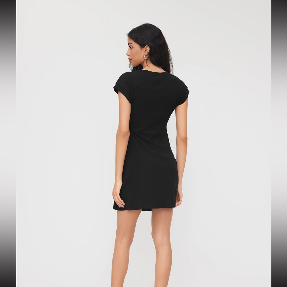 COTTON-BLEND ROUND NECKLINE RUCHED MINI DRESS MEDIUM CIDER - Picture 3 of 6